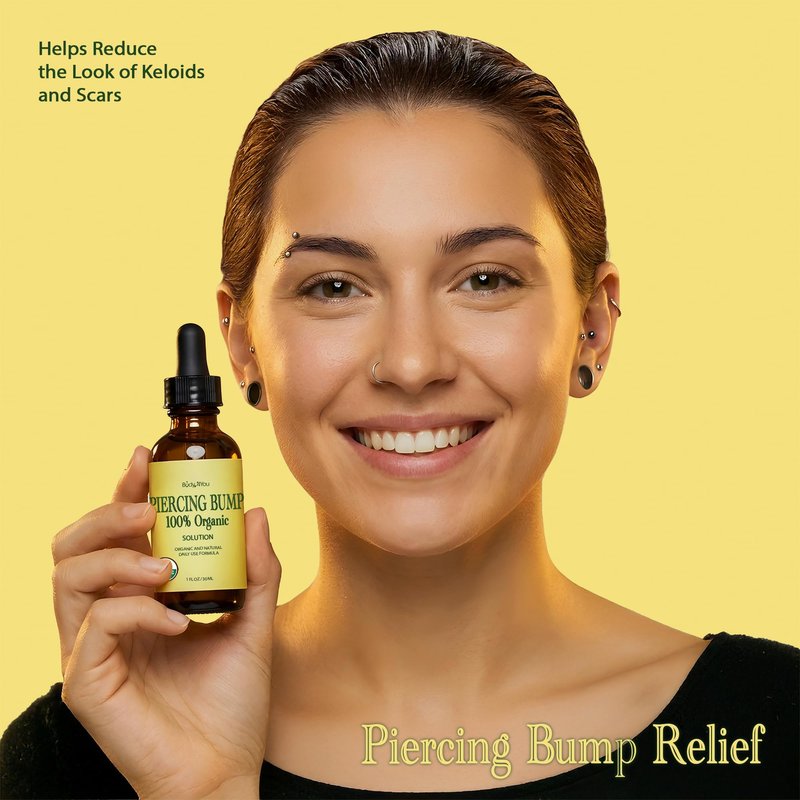 BodyJ4You Organic Piercing Bump Oil - USDA Certified Pure Oils Blend - Piercing Aftercare Nose Septum Belly Ear Cleaner Soothing Skin Recovery Solution - Amber Glass Dropper 1 Fl Oz