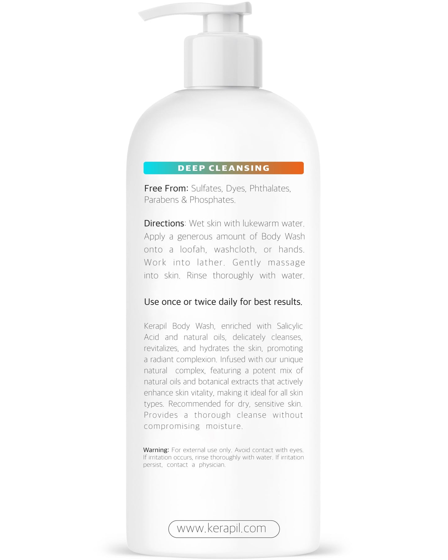 KERAPIL Exfoliating Body Wash with Salicylic Acid, Unscented, 16 fl oz