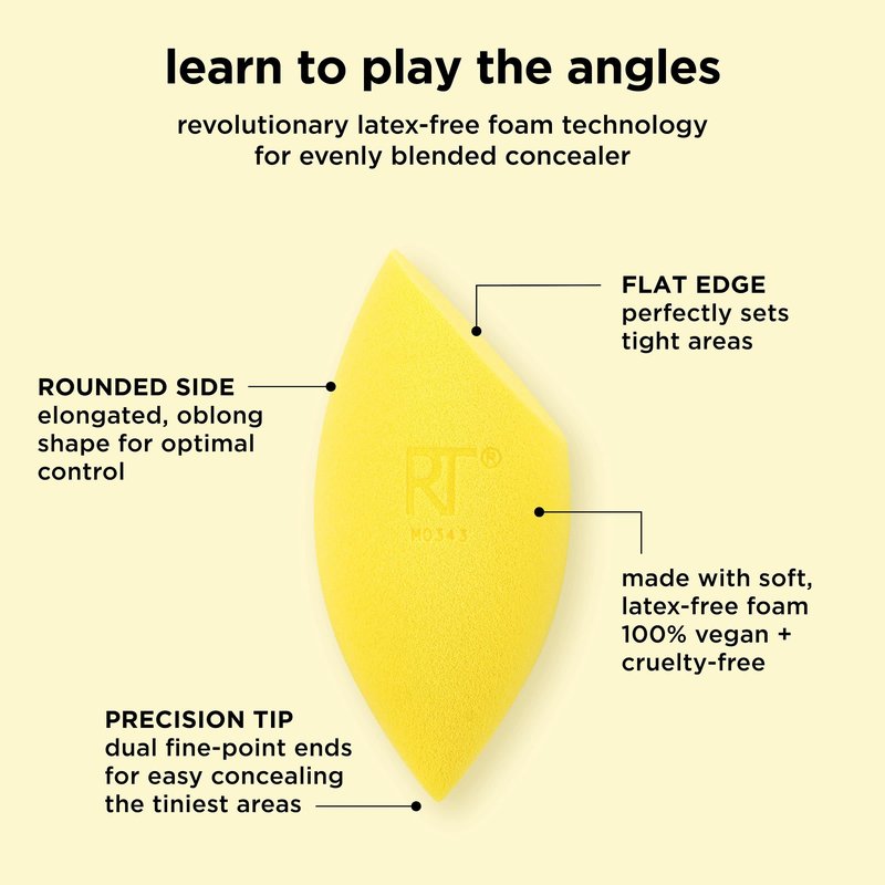 Real Techniques Miracle Concealer Sponge, Makeup Blending Sponge For Liquid & Cream Concealer, Elongated Shape For Precise Application Under Eyes & Tight Areas, Yellow, Latex-Free Foam, 1 Count