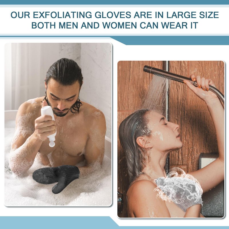 Karenhi 2 Pcs Honeycomb Exfoliating Glove Bath Mitt Body Spa Scrubber, Honeycomb Exfoliator Glove for Body Shower, Scrubber Sponge Shower Loofah, Quick Drying (Black,Grey)
