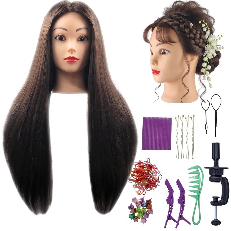 Skiennix Mannequin Head - 28 Inch Hair for Hairstyling & Braiding | Cosmetology Training Tool