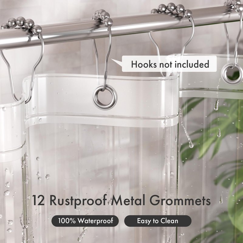 AmazerBath Shower Curtain Liner with 2 Weights Pockets, 72x72 Innovative No Blowing Clear Plastic Shower Liner with 2 DIY Weighted EVA Pockets & 3 Magnets, Waterproof Shower Curtain for Bathroom Stall