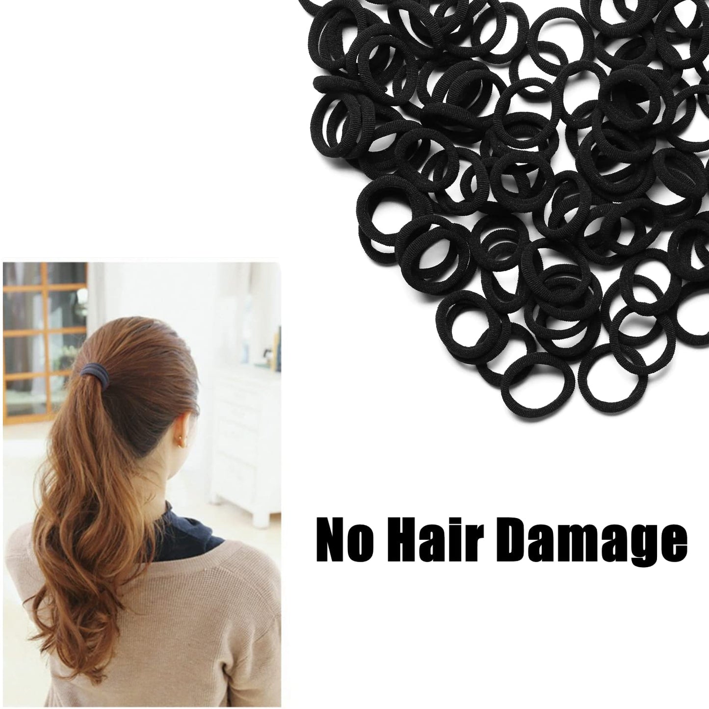 WANBY Hair Ties Mini Seamless Black Hair Bands Soft Elastics Ponytail Holders Hair Ties for Girls Toddler