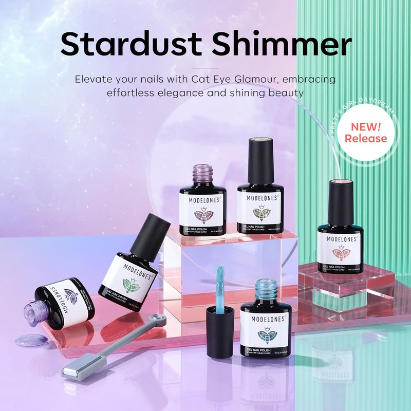 Modelones Cat Eye Gel Nail Polish - 6 Colors Holographic Glitter | Soak Off, 9D Semi-Transparent for Nail Art