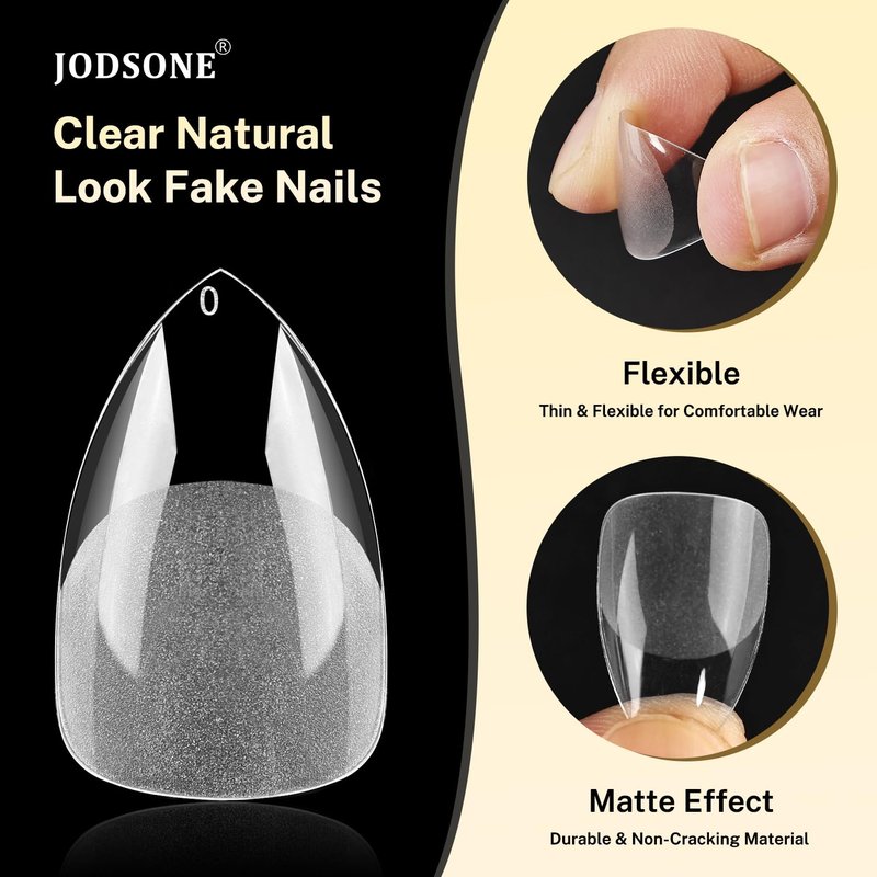JODSONE Short Orbicular Half Matte Pre shaped Soft Gel Tips Fake Nails False Acrylic Clear Full Cover Press on Extension Gel Kit Manicure DIY at Home 240PCS 10Sizes