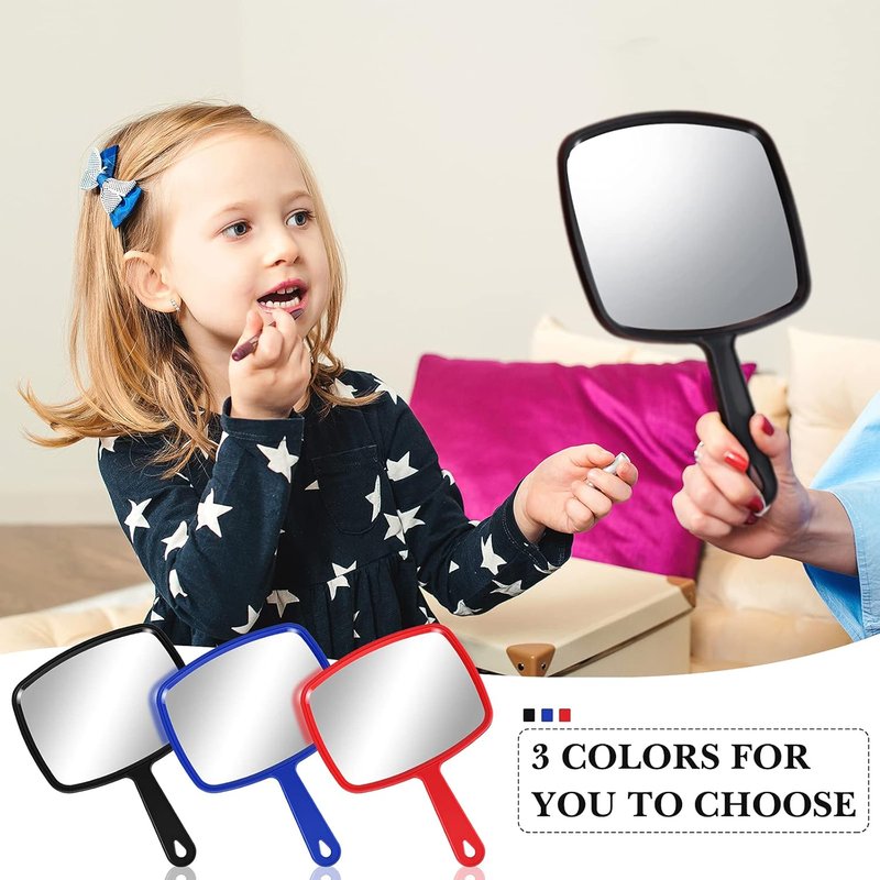 Handheld Compact Mirrors - 3 Pcs Portable Square Mirrors for Salon & Travel | Red, Black, Blue (9.17 x 6.53 Inch)