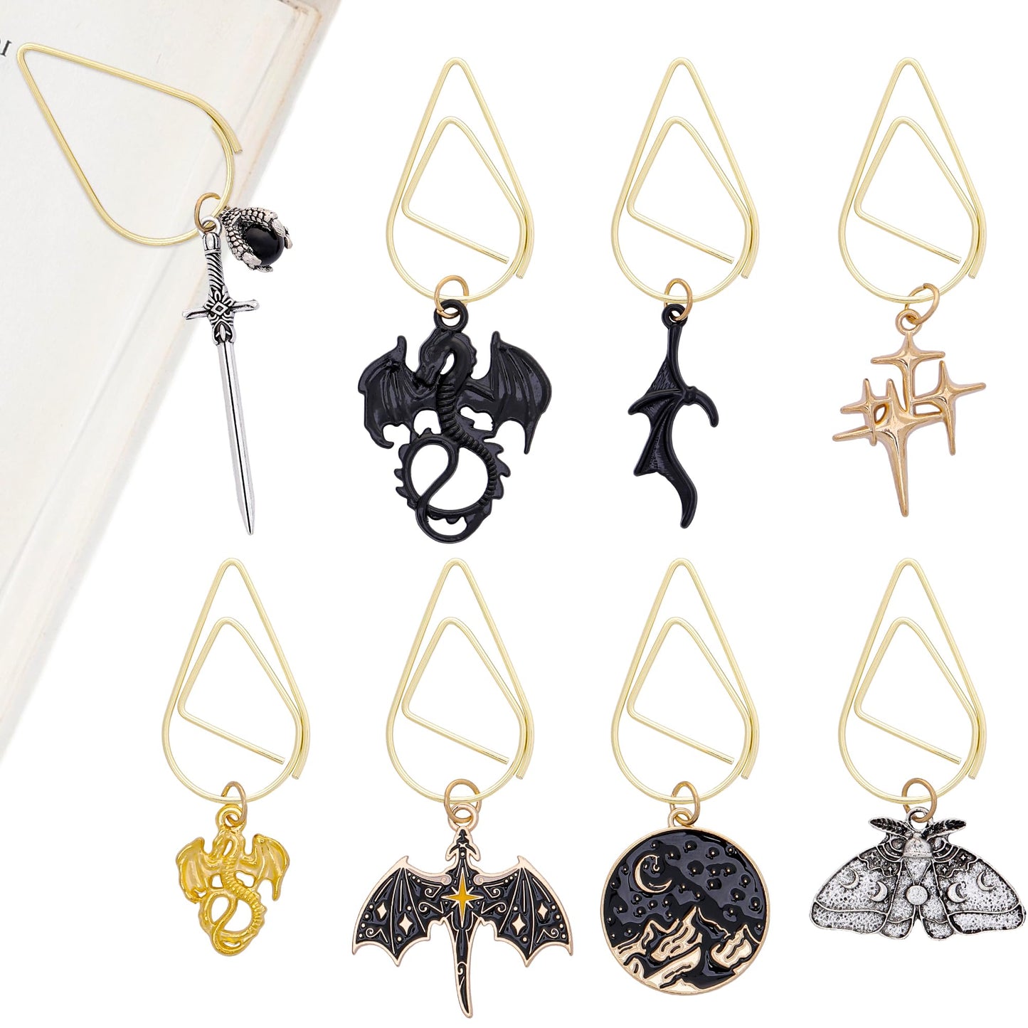 Berirexrion Fantasy Dragon Sward Bookmark - 8 PCs Cool Acotar Fourth Wing Paperclip Book Marks Personalized Charm Page Markers Gifts Reading Lovers Novel Fans Women Men Boy Student School Accessories