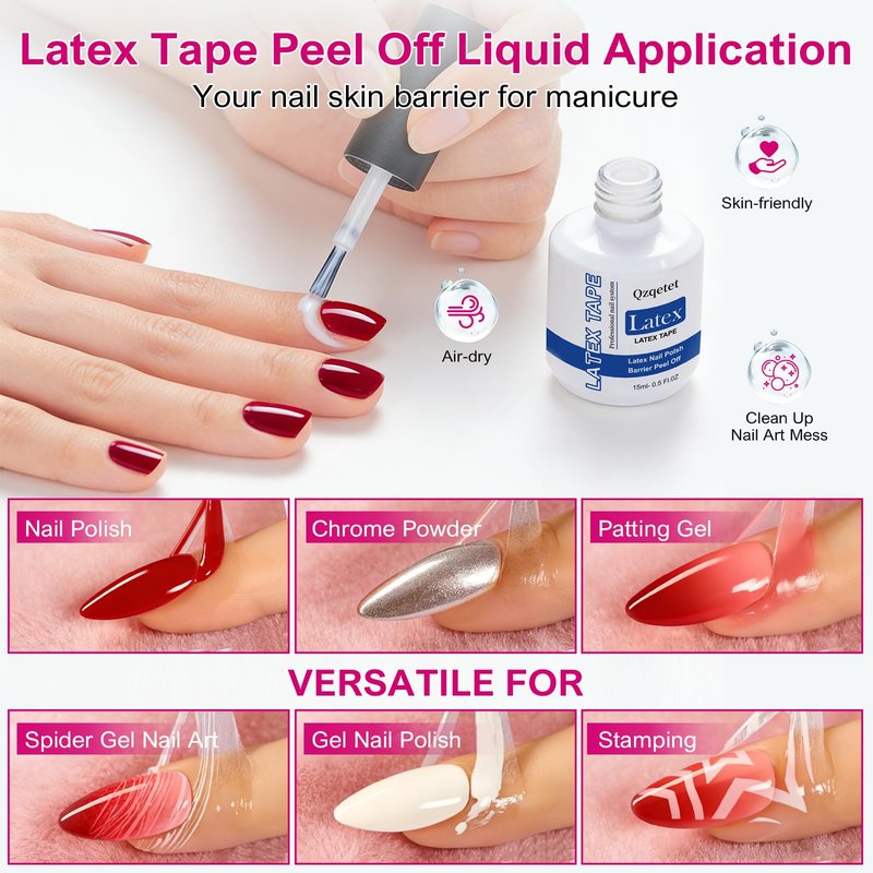 Qzqetet Gel Nail Polish Remover Kit - 15ML(0.5fl.oz) Fast Gel Remover with Latex Tape Peel Off Liquid and Manicure Tools, No Soaking or Wrapping Needed, Easy Removal for Gel Nails