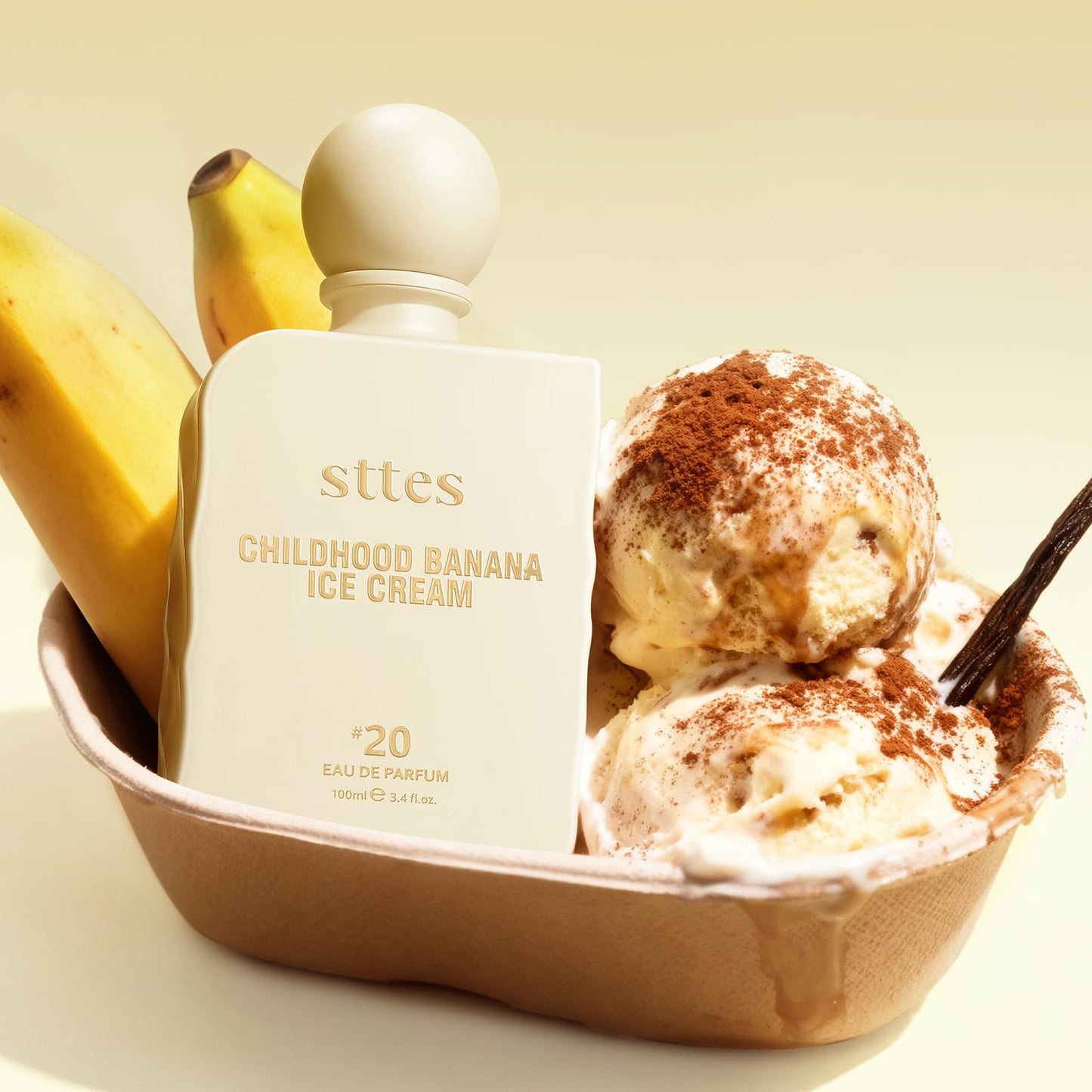 Sttes Perfume #20 for Women – Childhood Banana Ice Cream Eau de Parfum, The Exact Sweetness You Remember: Ripe Banana, Vanilla Ice Cream & Caramel Crunch, Long-Lasting Sweet Gourmand Fragrance, 100ml