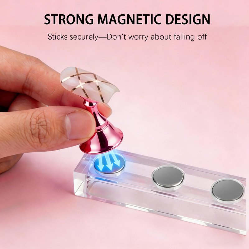 Difenni Nail Stand for Press On Nail Holder for Painting Nails Magnetic Nail Tips Practice Holder with 2 Pcs Double-sided Tape for DIY Painting (Pink B)