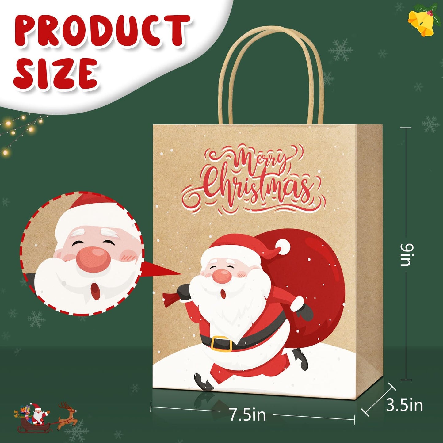 DeckTheHalls 24 Pack Christmas Gift Bags with 12 Stylish Prints, Christmas Tote Bags with Sturdy Handle, Reusable Xmas Kraft Gift Bags for Holiday Gifts, Party Favors, Ideal for Wrapping Gifts