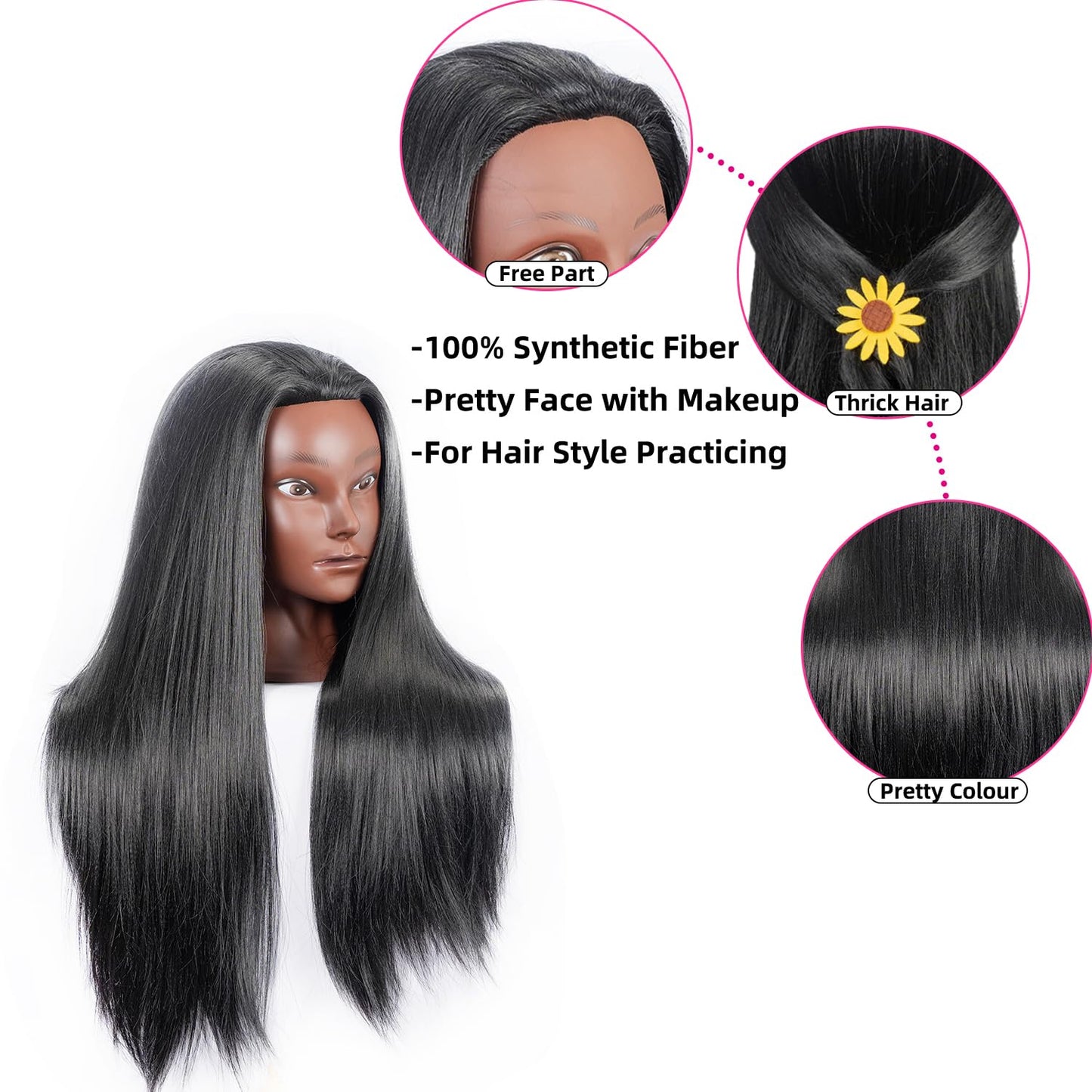 Skiennix Training Head - 26"-28" Mannequin Head for Hair Styling & Braiding Practice with Clamp Holder