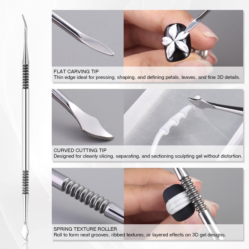 3D Nail Art Sculpting Tools Set - Dual-Head Carving Pens with Silicone Finger Sleeves | DIY Manicure Supplies