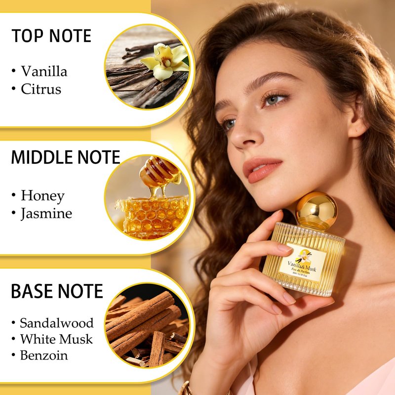 Jgppe Vanilla Musk Perfume Gift Set for Women, 1.7 fl oz Eau de Parfum Spray + 0.34 fl oz Roll On Perfume Oil, Long Lasting Sweet Warm Vanilla Perfume Set, Travel Friendly Gourmand Perfume for Women