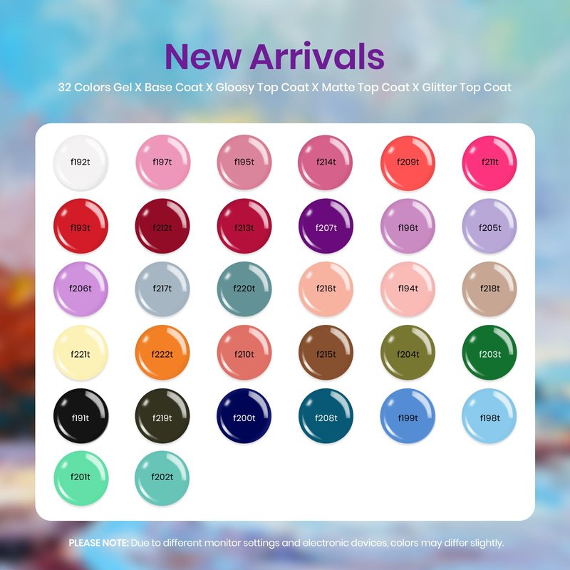 beetles Gel Nail Polish Set – 32 Colors Gel Polish Kit with Base Top Coat Pink Red Blue Purple Green Yellow Brown Black White Soak Off UV LED Nail Art DIY Summer Manicure Gift for Women