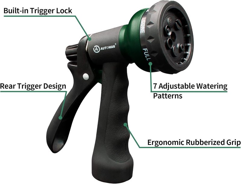 Garden Hose Nozzle - 7 Adjustable Watering Patterns | ABS Slip-Resistant for Plants, Lawn, Cars & Pets