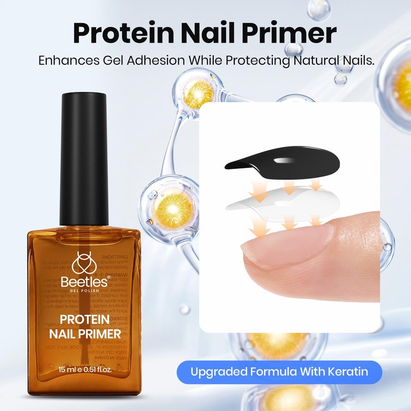 Beetles HEMA Free & TPO Free Protein Nail Dehydrator & Primer with Gel Top Coat and Base Coat Set Soak Off UV LED Gel Nail Polish Foundation Kit for Long Lasting Manicure Gifts