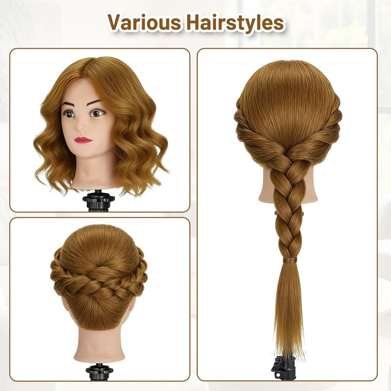 Mannequin Head with 90% Human Hair,26"-28" Hair Doll Head for Cosmetology & Hairdresser,Real Hair Manikin Doll Styling Head,Hairdressing Training braiding Head with Table Clamp+Styling Set