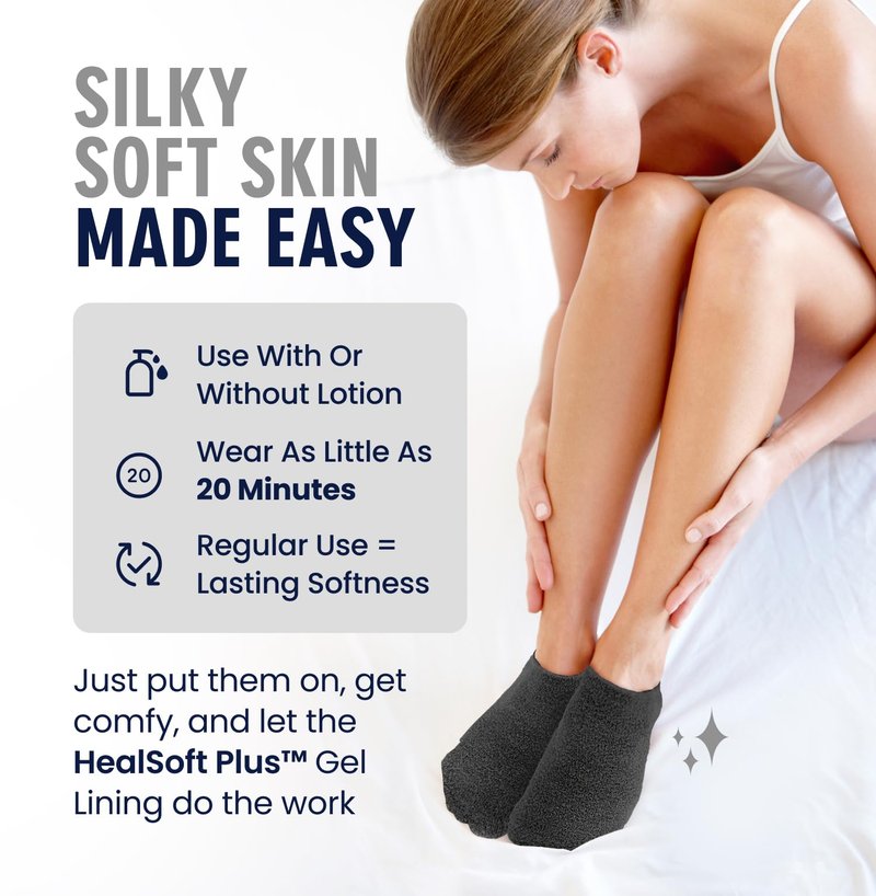Dr. Frederick’s Original Moisturizing Gel Socks for Men & Women – Dry Feet & Cracked Heel Treatment – Full Foot Gel Lining With Mango Butter, Shea Butter, Jojoba & Coconut Oil (Large - Obsidian Oasis)