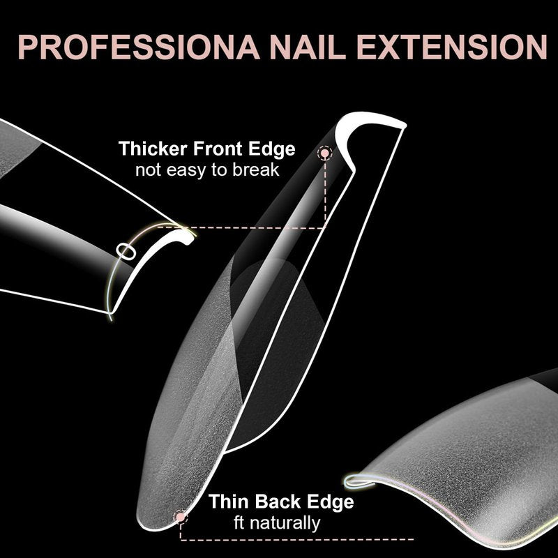 BlueZOO Gel Medium Coffin Etch X Nail Tips, 300Pcs 15 Sizes Acrylic Pre-Shaped Full Cover Clear False Nail Tip, Half Matte Press On Nails for Extension Nail Manicure Home DIY Salon Fake Nails with Box