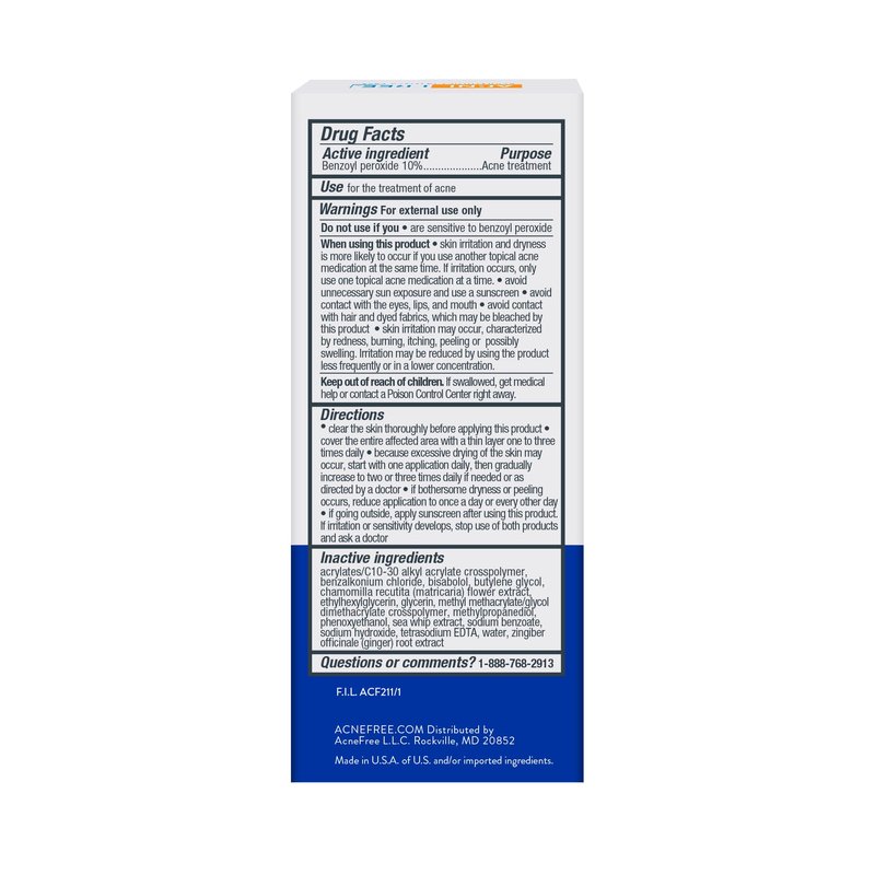 AcneFree Terminator 10 Acne Spot Treatment with Benzoyl Peroxide 10% Maximum Strength Acne Cream Treatment, 1 Ounce - Pack Of 1
