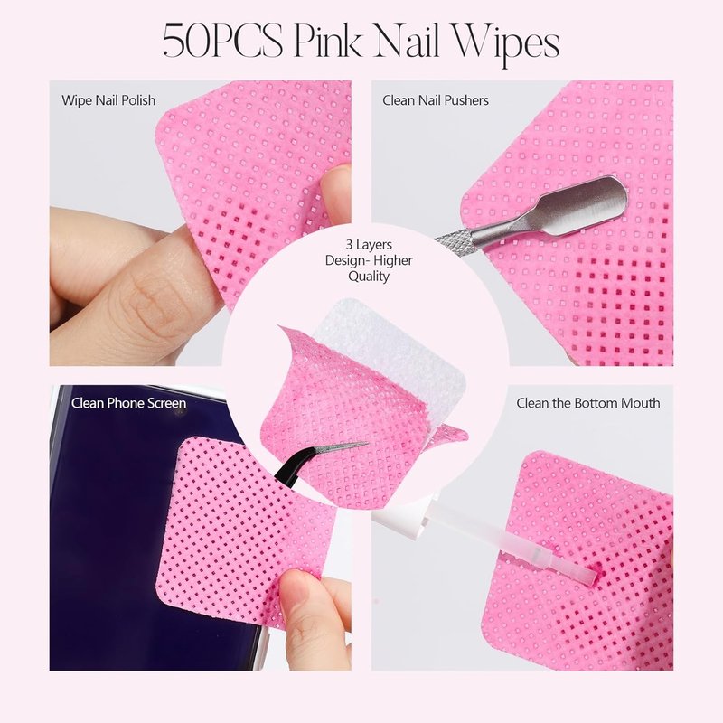 Cuticle Remover Kit - Professional Manicure Tools Set for Women | 50 PCS Lint-Free Wipes, Steel Nail Pusher, Files & Buffers
