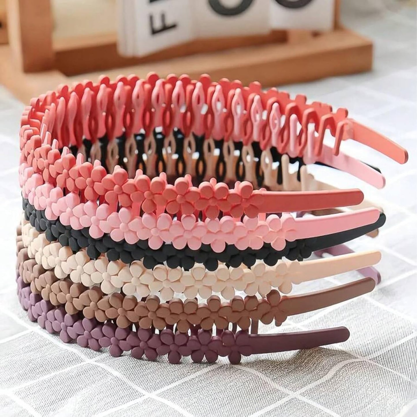 WOVOWOVO Flower Zig Zag Headbands - Non-Slip Floral Hair Accessories | 7-Pack for Women