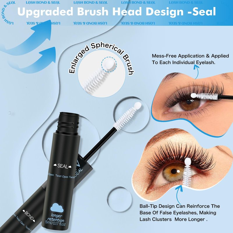 KEVKEV Lash Cluster Glue, Bond And Seal Lash Glue, 2 in 1 Waterproof Lash Bond & Seal for Clusters Strong Hold 72H+ Oilproof Latex-Free Easy To Apply (10ml, Black)