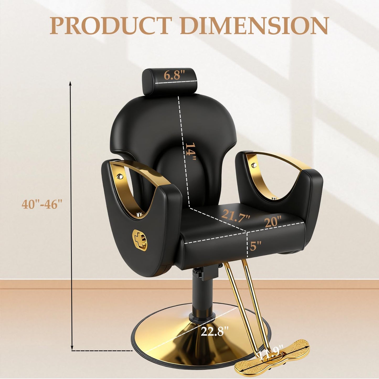 Skiennix Reclining Barber Salon Chair - Professional Hair Stylist Chair with Heavy-Duty Hydraulic Pump | Multi-Function Design for Spa & Home Use
