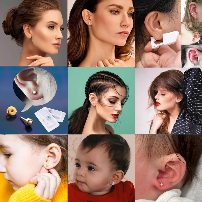 Ear Piercing Gun Kit - Lyuxzad 6Pcs Disposable Ear Piercing Kit Including 2Pcs Self Ears Piercing Gun with 2Pc Built-in Earrings Stud and 2Pcs Clean Tools for Ears Cartilage Piercing Kit(Gold) (Gold204)
