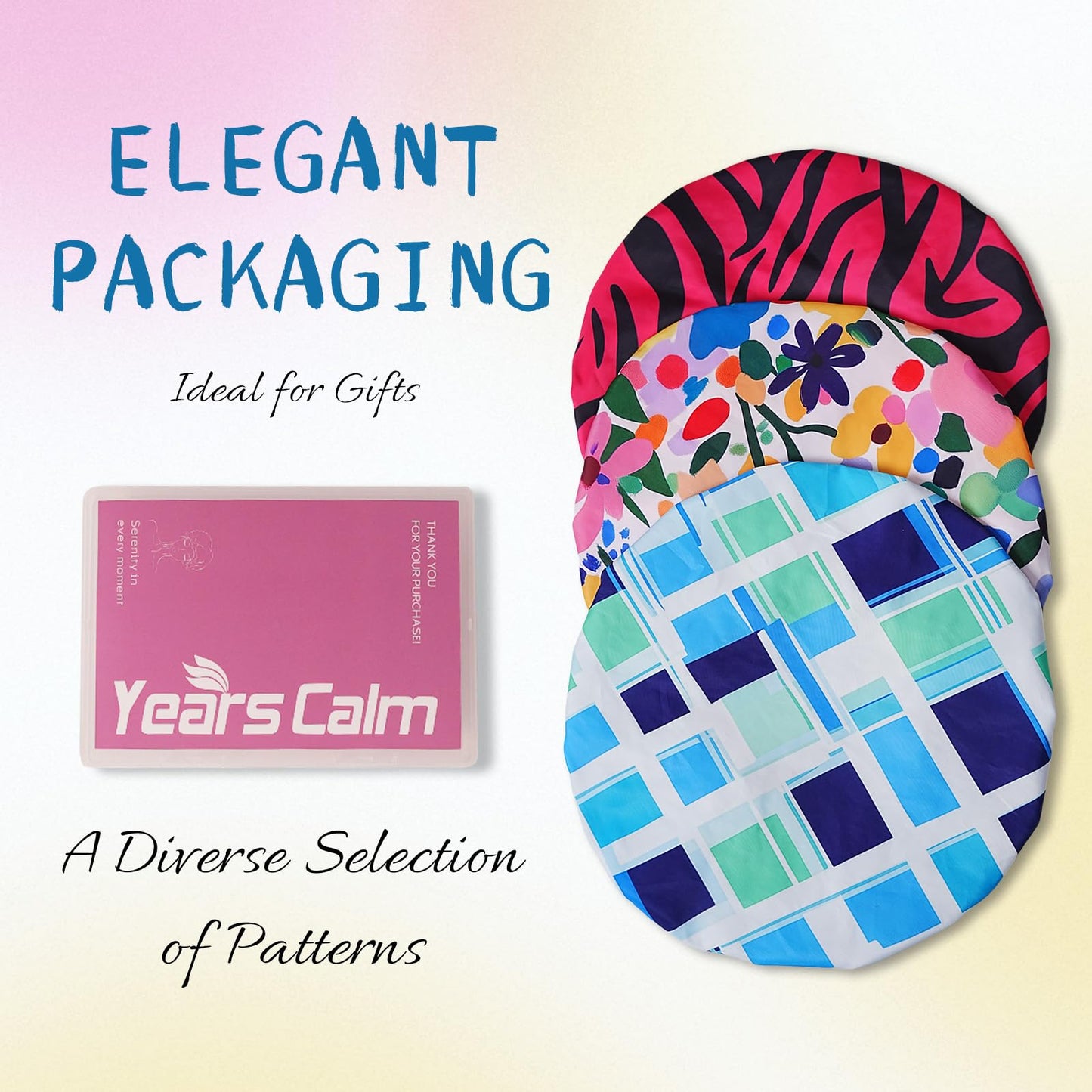 Years Calm Shower Caps for Women Reusable Waterproof, Double-Layer Extra Large Elastic Hair Cap for Shower for Long Hair & Braids, Travel & Home