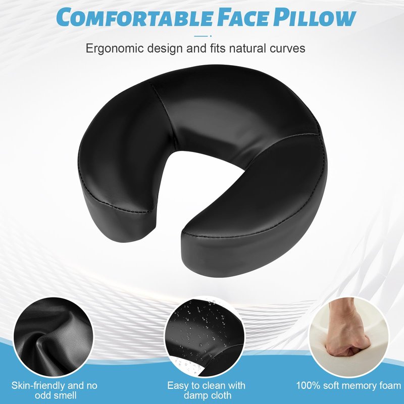 HoMove Massage Headrest for Bed, Adjustable Massage Face Cradle at Home, Portable Bed Massage Head Holder, Massage Table Head Rest for Salon Spa, Face Down Pillow After Eye Surgery, Black with Armrest