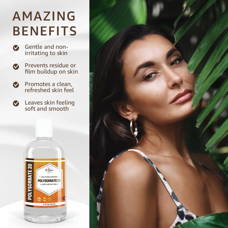 Polysorbate 20 (16oz) | USP Grade - Tween 20 Gentle Natural Emulsifier & Solubilizer for Essential Oils, Fragrances, Sprays, Lotions, Shampoos | Improves Stability & Clarity | 16 OUNCES