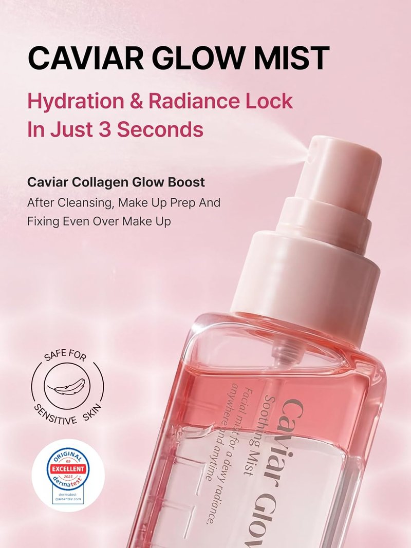 Delere Caviar Glow Soothing Mist - Korean Glass Skin Serum with 5% Caviar & Squalane | 3.4oz Anti-Aging Radiance