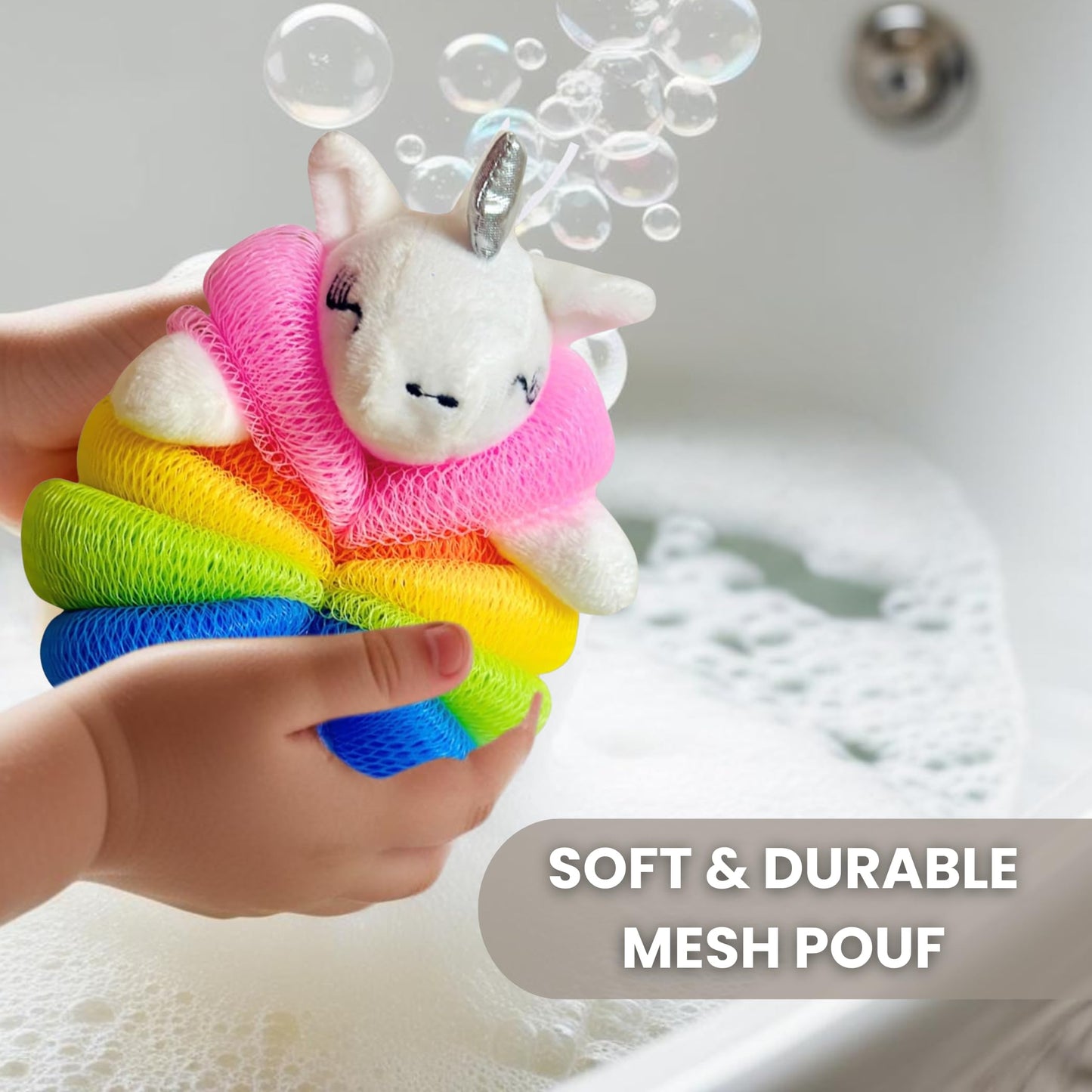 Cute Bath Sponge Loofah - Soft Mesh Body Pouf, Gentle Shower Sponges with Hanging Rope