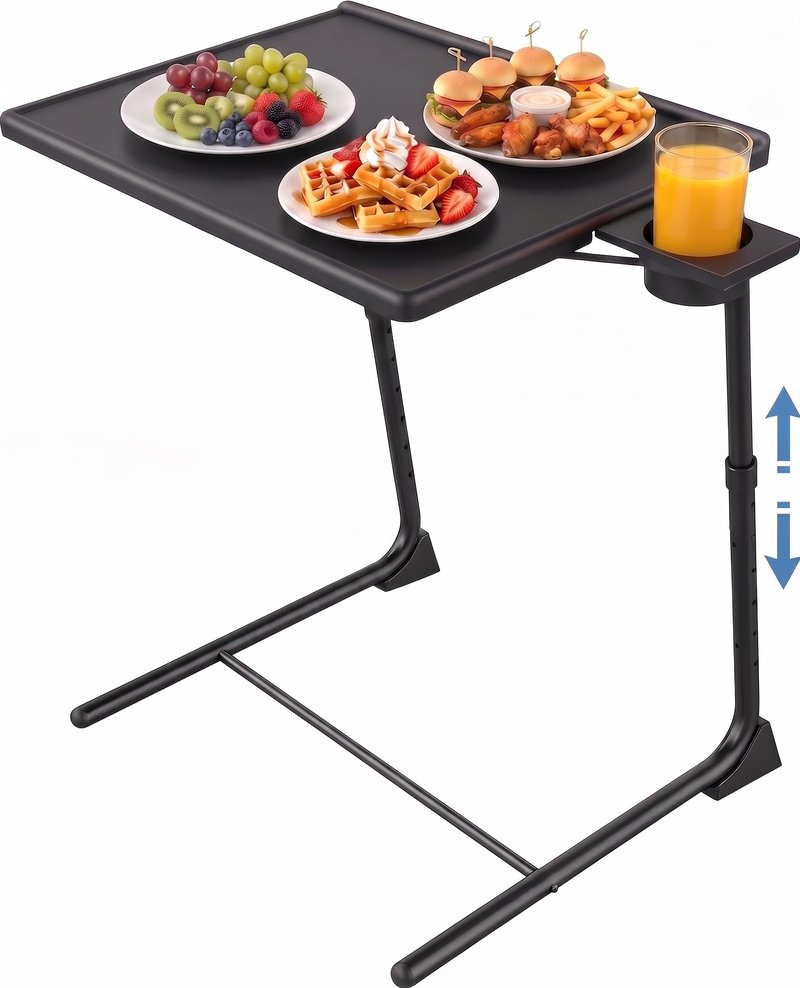 Adjustable TV Tray Table - TV Dinner Tray on Bed & Sofa, Comfortable Folding Table with 6 Height & 3 Tilt Angle Adjustments (Black)