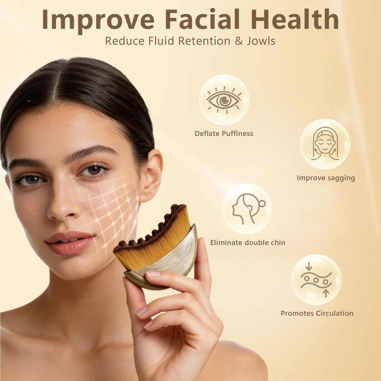 Lymphatic Contour Face Brush,Manual Lymphatic Drainage Massage Brush with Soft Hypoallergenic Bristles, Face Sculpting Brush for Jawline & Neck Lifting,Facial Tool & Face Depuffer