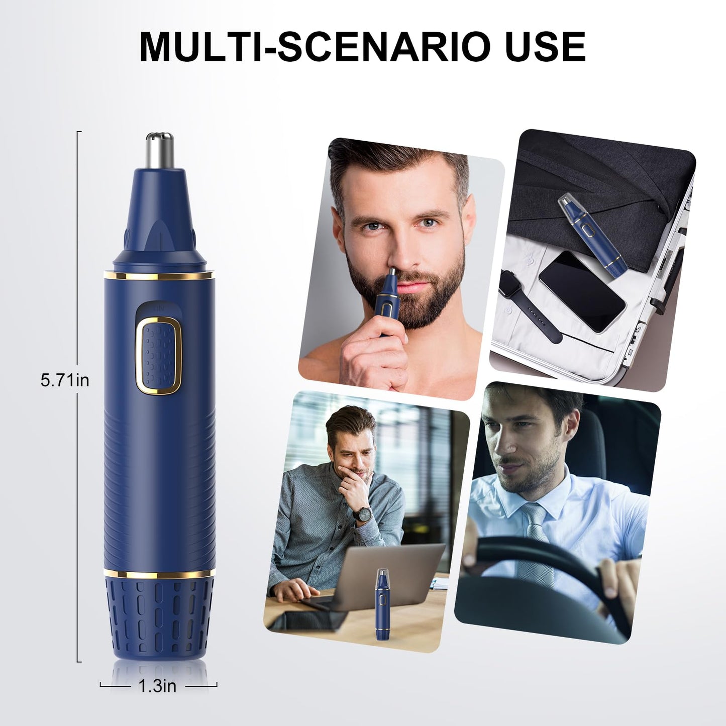 XOOMRSCP Nose Hair Trimmers for Men，Rechargeable Hair Trimmer 2 in 1 Painless Multifunctional Ear and Nose Hair Trimmer with IPX7 Waterproof Dual Edge Blades (Blue)