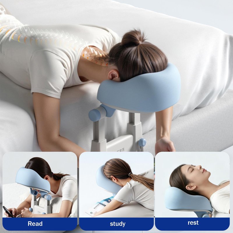 Gererixy Adjustable Massage Headrest for Bed, Portable Face Cradle Pillow with Height and Angle Adjustment, Face Down Cushion for Home Massage-Light Blue