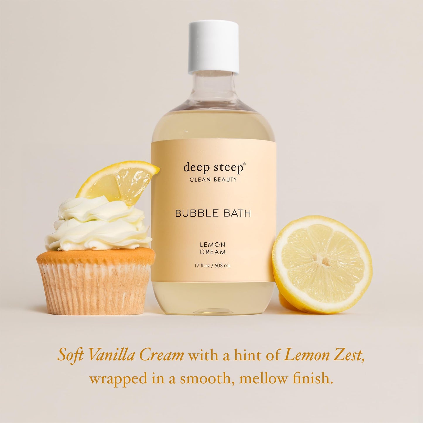 Deep Steep Lemon Cream Bubble Bath for Women, Hypoallergenic, Clinically Tested, Clean Formula for Sensitive Skin, Sulfate-Free, 17 fl oz Bottle, Essential Bath Accessories