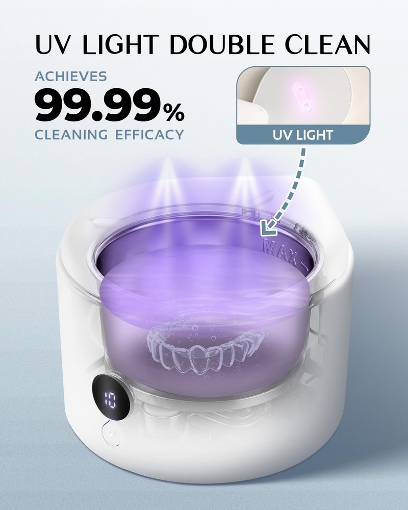 Joynox 45khz Ultrasonic Denture Cleaner Machine, Dental Cleaning Pod with 4 Timed Cleaning Modes & Digital Timer, Mouthguard Cleaner for Dentures, Aligners, Mouth Guards, Night Guards