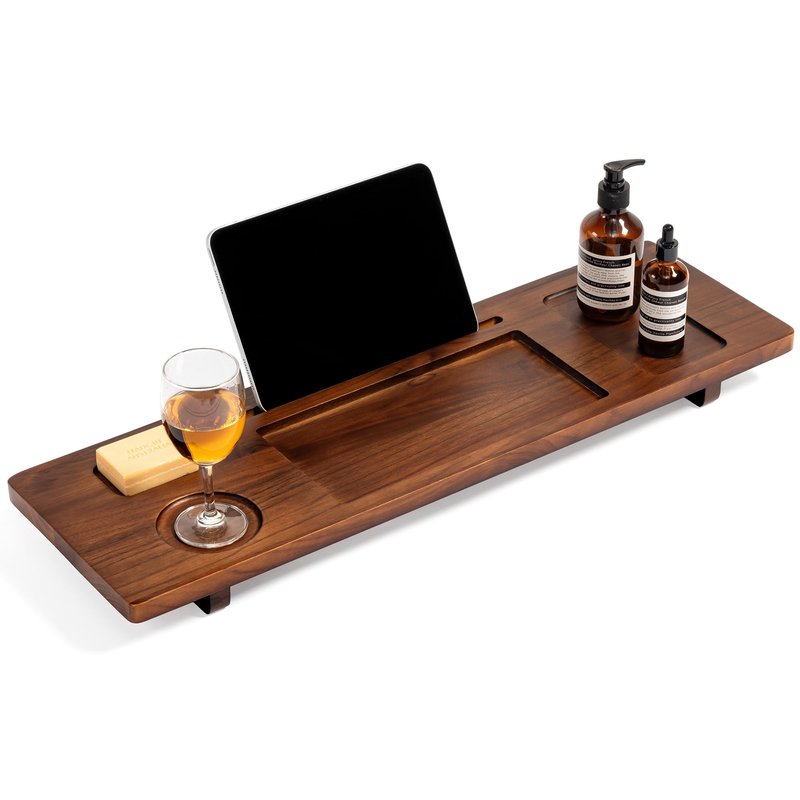 Realgulf Teak Bathtub Tray for Freestanding Tubs - 29" Heavy-Duty Luxury Bath Caddy, Non-Slip Zero-Wobble Design, Water-Resistant Spa Organizer with Wine Glass & Phone Holder