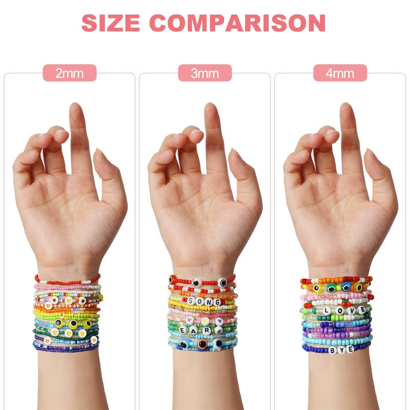 Redtwo 4mm Glass Seed Beads for Jewelry Bracelet Making Kit, Small Beads Friendship Bracelet Kit, Tiny Waist Beads with Letter Beads and Elastic String, DIY Art Craft Girls Gifts