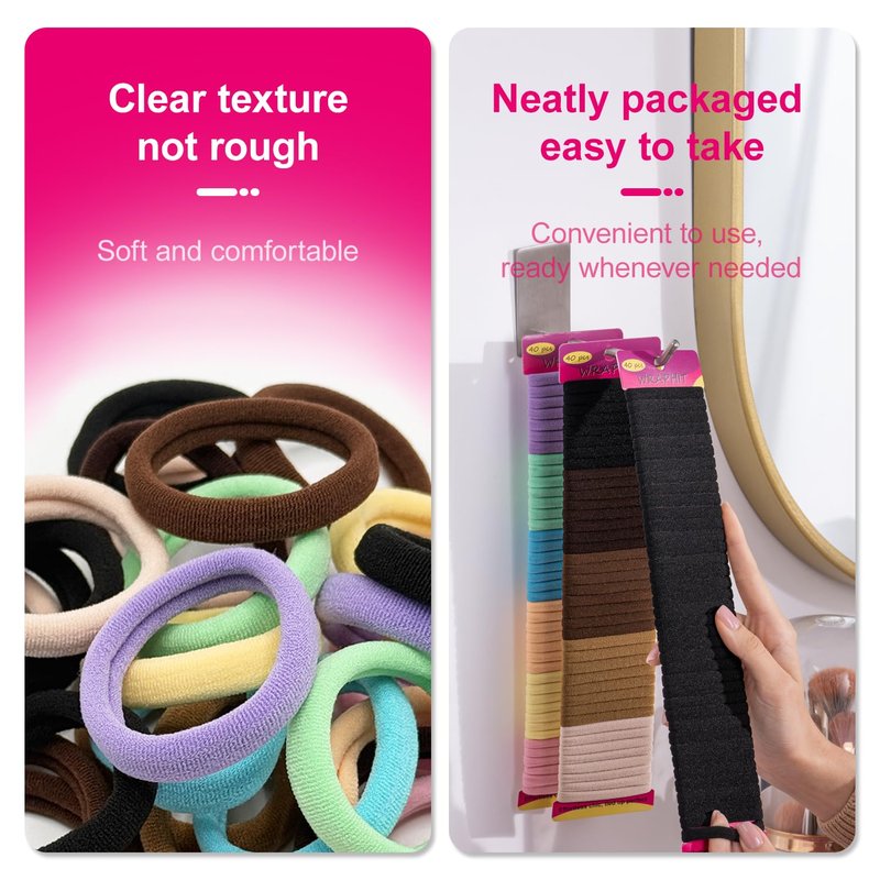 120pc Hair Ties No Damage Snag Free for Thick Hair, Seamless No Pull Elastic Ponytail Holders for Women Girls（Black）