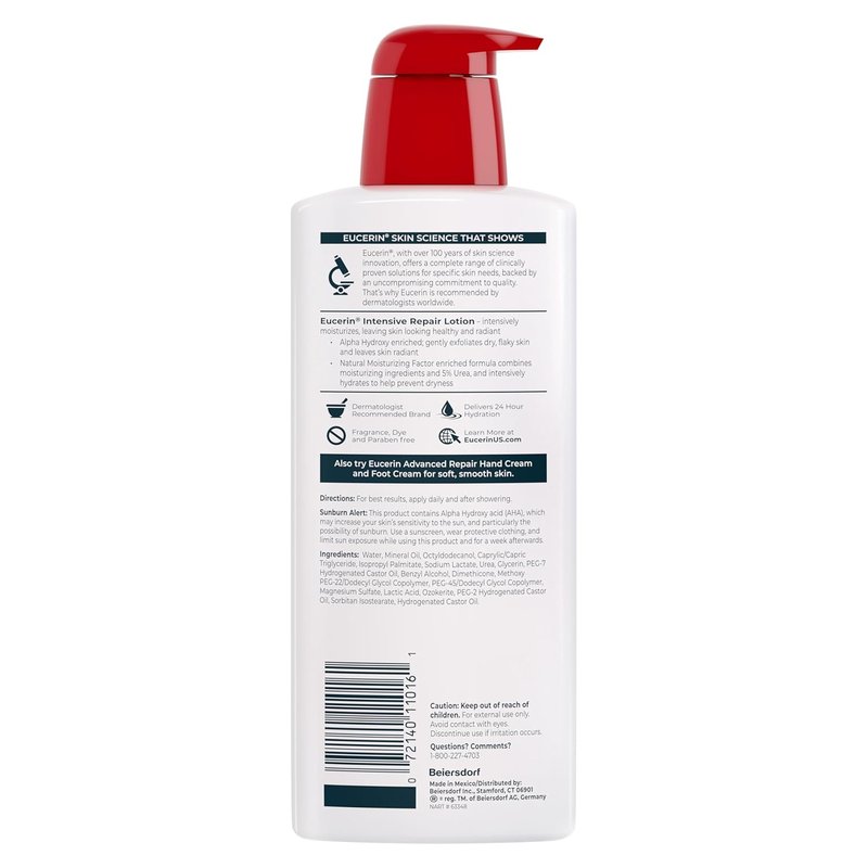 Eucerin Intensive Repair Body Lotion - Moisturizes & Exfoliates Very Dry Skin | 16.9 Fl Oz, Fragrance-Free