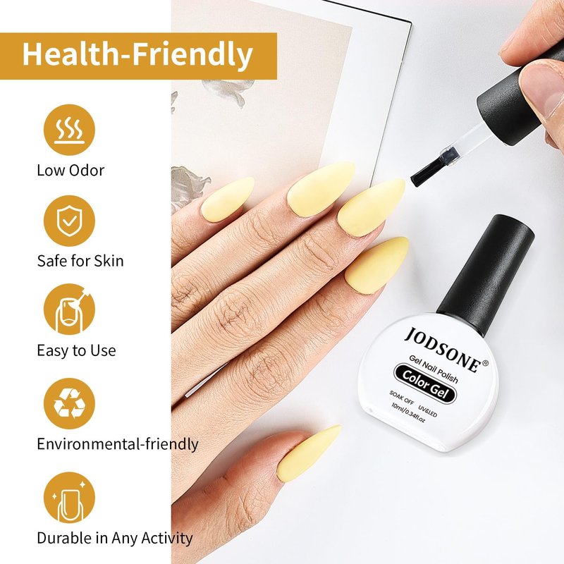 JODSONE Pastel Yellow Gel Nail Polish 10ml Soak Off LED Gel Polish Butter Yellow Nail Color Salon Quality Long-Lasting Low Odor (Need U V Lamp Curing)