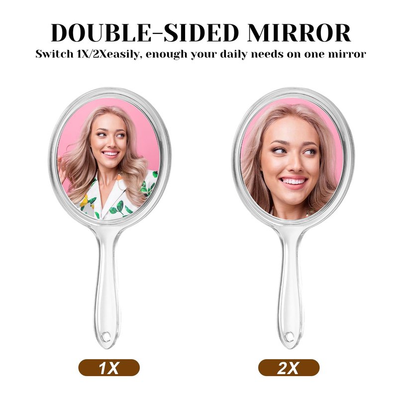 Dimeho Handheld Mirror 4.5 Inch Double-Sided Hangable Hand Mirror Acrylic Round 1X/2X Magnifying Mirrors with Handle Hand Held Wall Mount for Makeup Salon Home Barber Shaving Travel Women Men