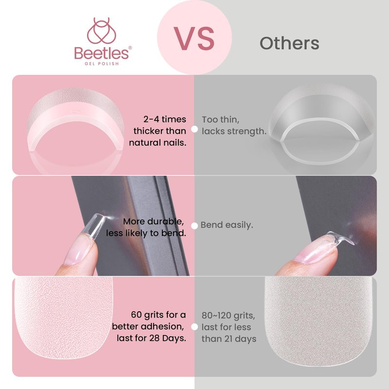 Beetles Gel Nail Tips Etch-X, Square Short, 576Pcs 12 Sizes, Pre-Shaped Half Matte Full Cover Soft Acrylic False Nail Tips Easy DIY Press On Nail Extension Manicure Salon Gift for Women