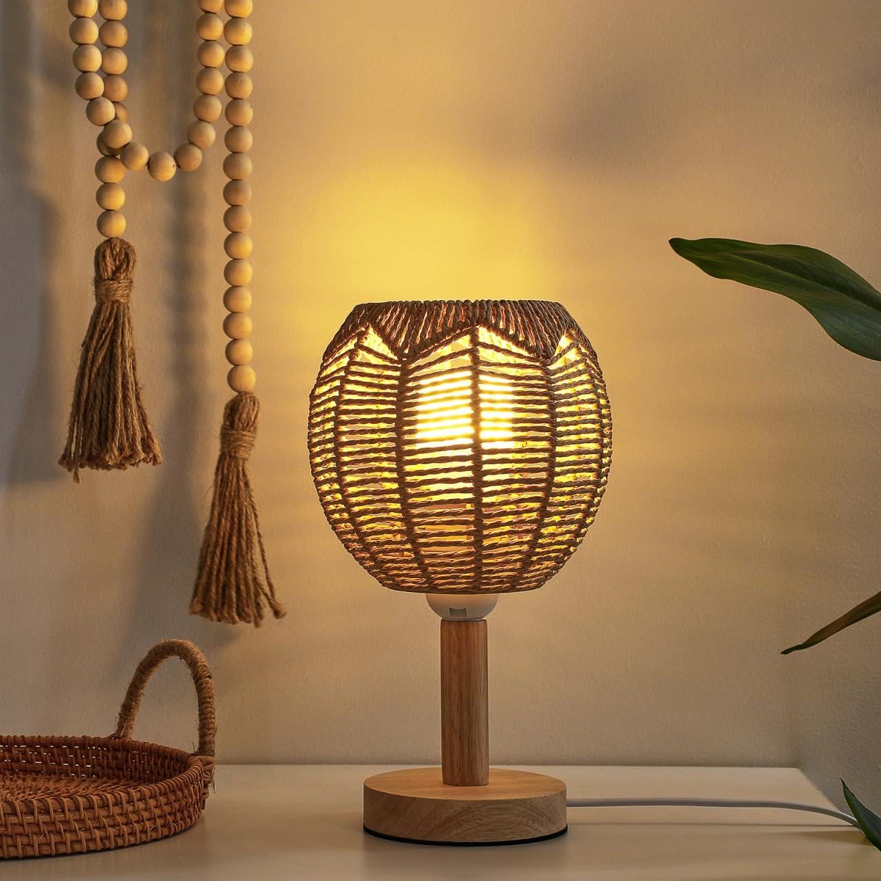 TOVINANNA Handmade Rattan Pendant Lamp Shade Woven Chandelier Cover Small Lampshade for Living Room Bedroom Retro Home Lighting 5.90X5.90X5.51In