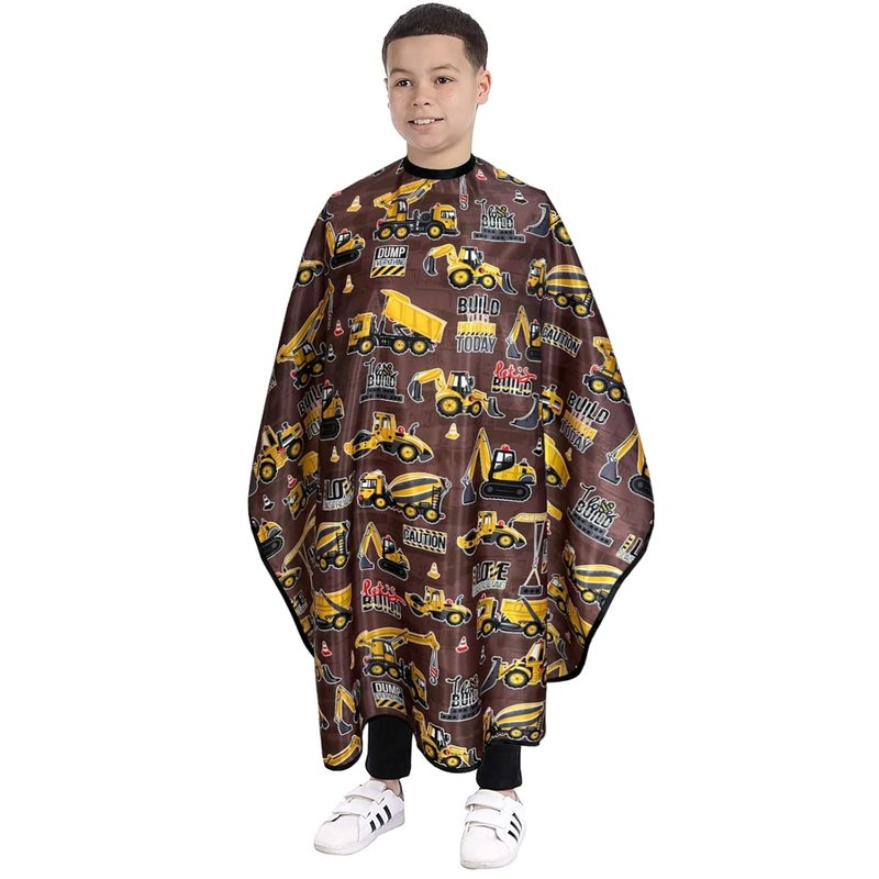 Pelocapa Kids Hair Cutting Cape - Waterproof Salon Cape for Boys & Girls | 39" x 51" (Construction Vehicle)